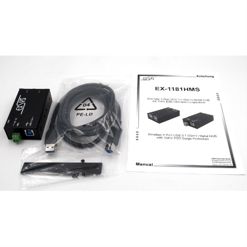 EXSYS EX-1181HMS Hub USB 3.2 Gen1 à 4 ports, protection de surtension 15KV ESD_1
