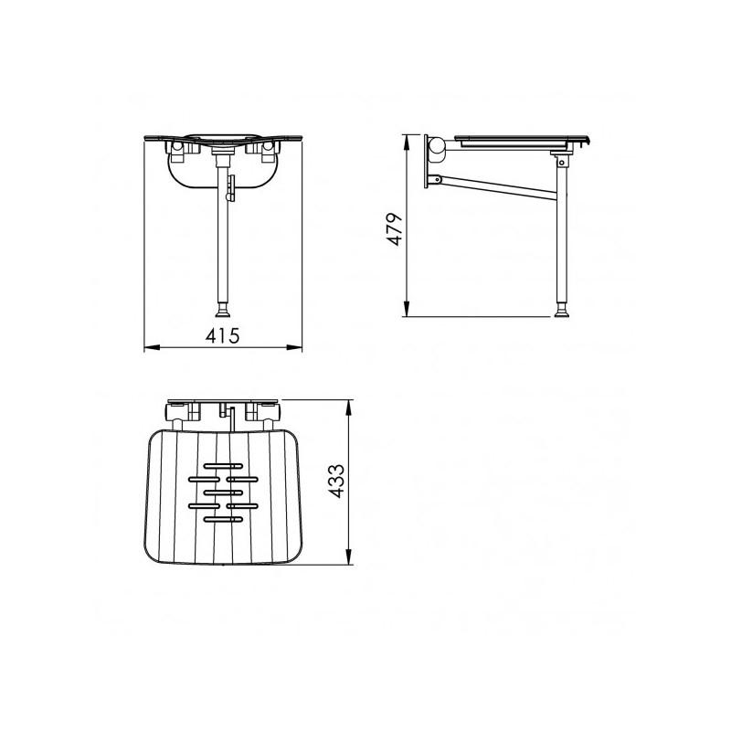 Odf01tab04 - Tabouret de douche mural avec pied - Normes hôtellerie et PMR - Charge 180kg_1