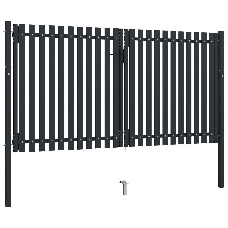 Vidaxl portail de clôture à double porte acier 306x220 cm anthracite 146354_1