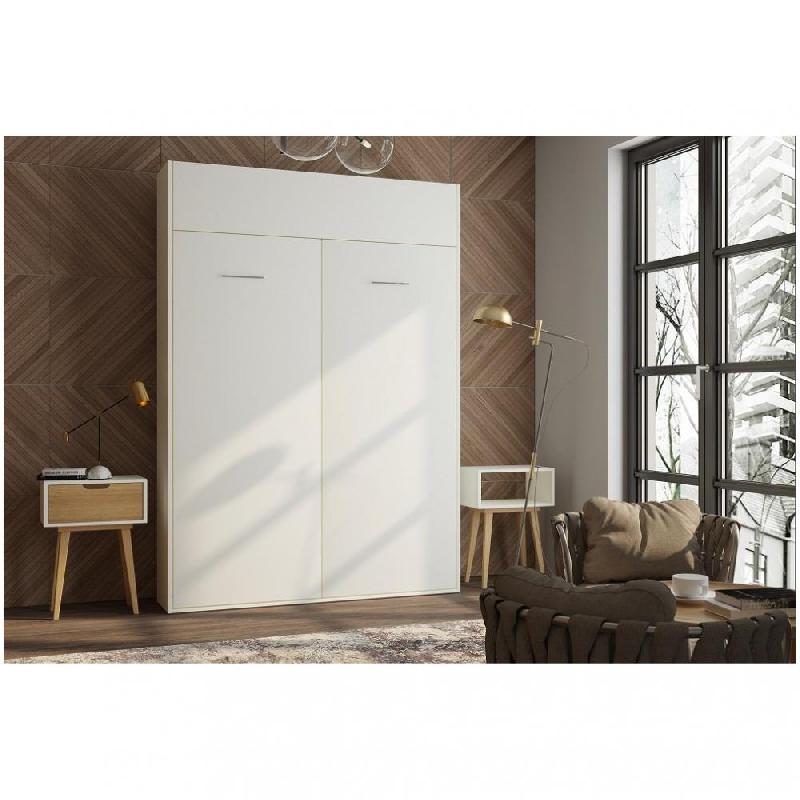 Armoire lit escamotable Dynamo - Blanc mat - Couchage 120x200 cm avec ouverture assistée et sommier à lattes_1