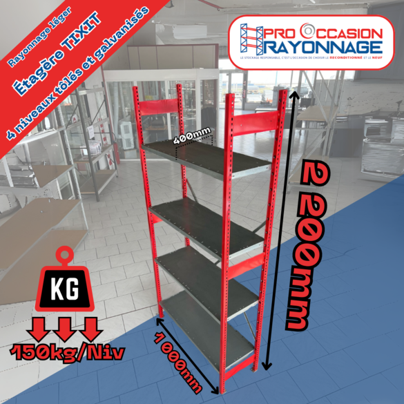 Étagère tôlée galvanisée TIXIT - Hauteur 2200mm - Profondeur 400mm - Largeur 1000mm_1