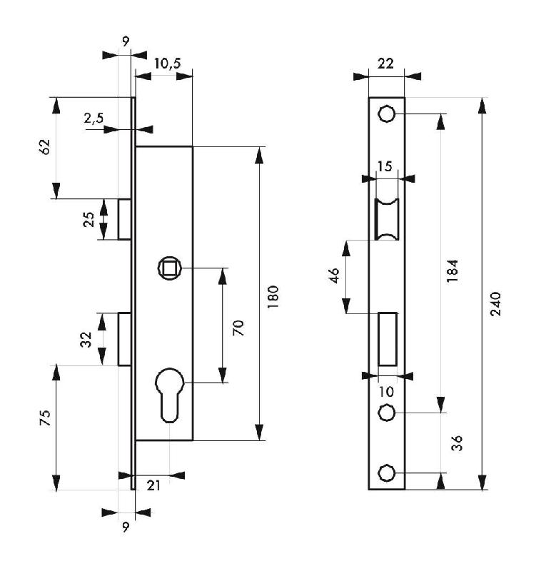 Serrure encastrable réversible pour porte d'entrée - Axe 10,5 - Entr'axe 70 mm - 3 clés - Thirard_1
