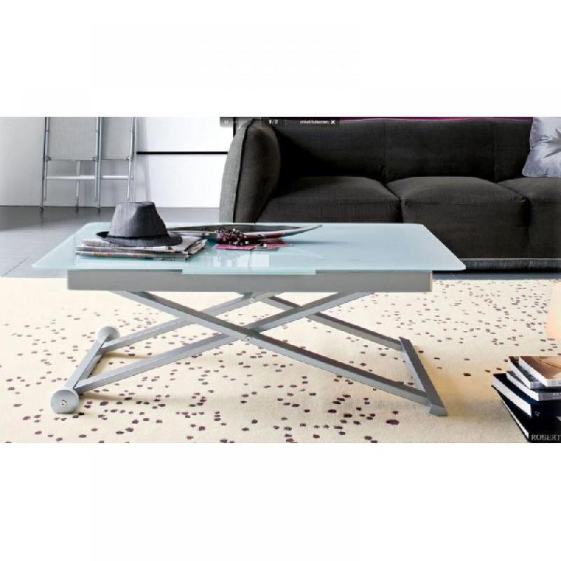 Table ajustable en hauteur avec piétement croisé et roulettes