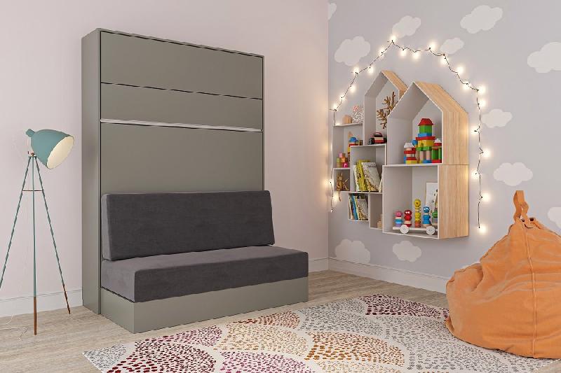 Armoire lit escamotable Genius Sofa - Canapé gris mat avec couchage 140x200 cm_1