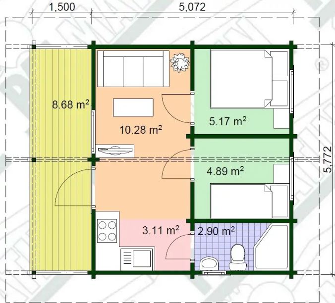 Camping cabin 1 en kit - Palmatin - Terrasse extérieure - 26,3 m² - 2 chambres - 1 salle de bain_1