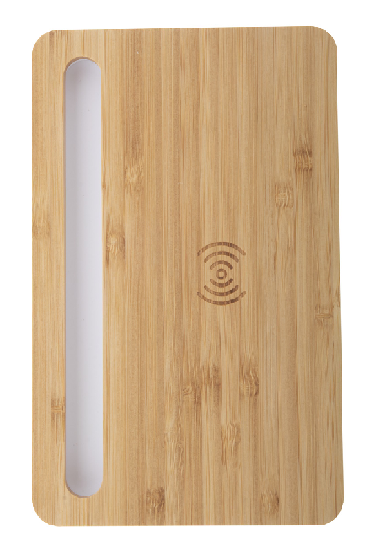 Chargeur induction de bureau en bambou - 5W avec support téléphone et Power Bank USB 1000 mA_1