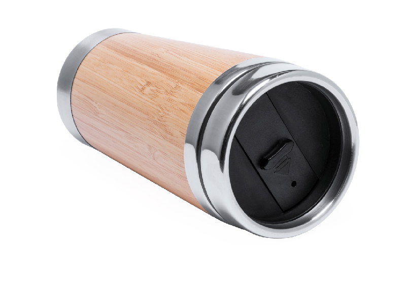 Mug thermos - isotherme en acier inoxydable avec double paroi en bambou - 450 ml_1