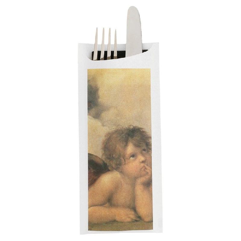 Etui pour couverts papier Raffaello + serviette noire intissée 8,5x19,5cm x250_1