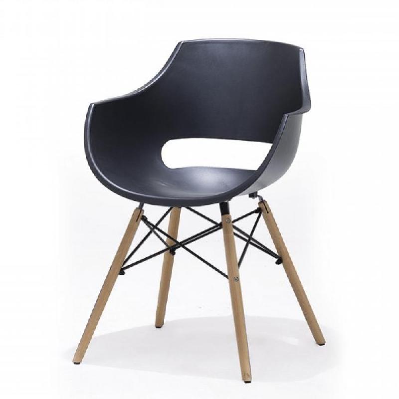 Lot de 4 chaises scandinaves REMO - coque noire en polypropylène, piétement hêtre naturel - design élégant et moderne_1