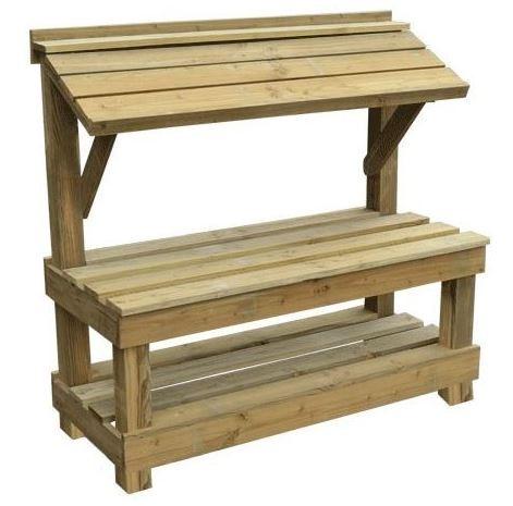 Présentoir fruits et légumes en bois - 1 niveau inclinable - Sapin massif - 1200mm x 500mm x 1260mm_1