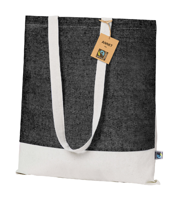 Tote bag équitable - réutilisable en coton 100% équitable - bicolore avec anses longues - 140 g/m²_1