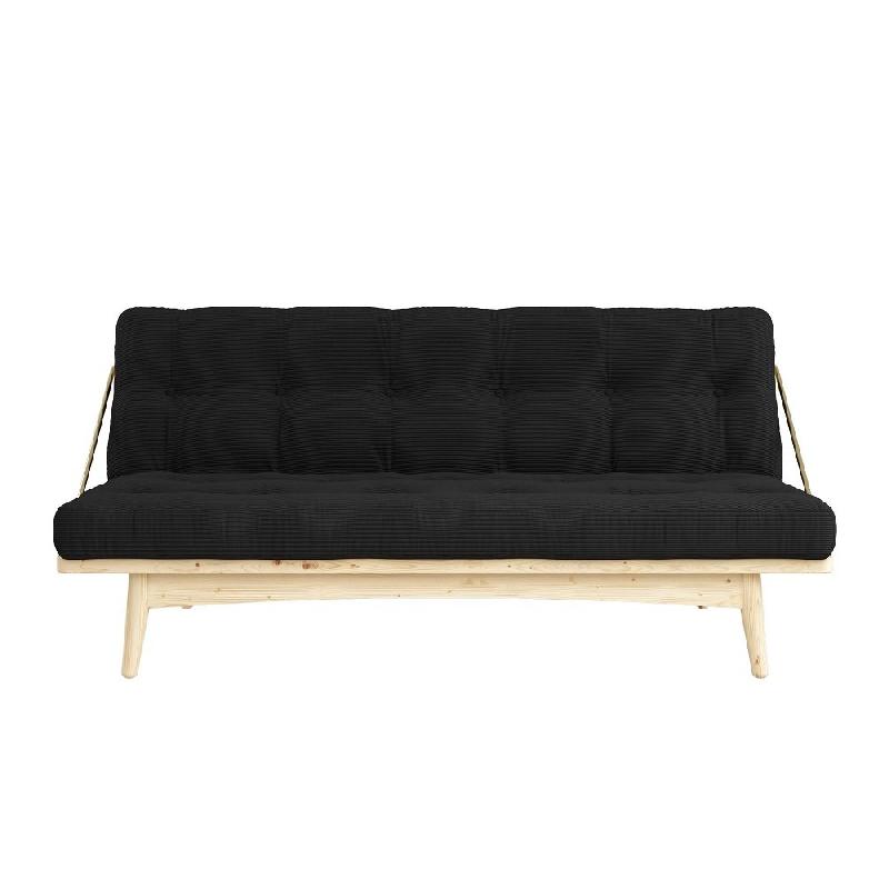 Banquette futon FOLK en pin massif - coloris charbon - couchage 130 x 190 cm - design scandinave avec accoudoirs en métal_1