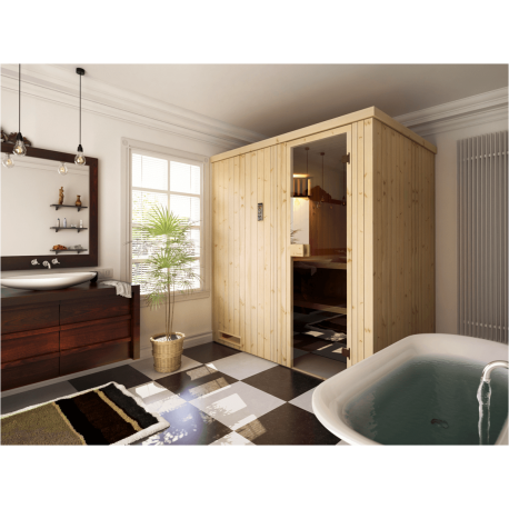 Cabine de sauna 194x175x199 en épicéa avec poêle HARVIA VEGA 8KW à commande déportée_1