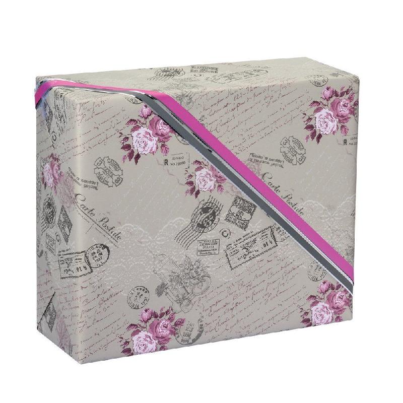 Papier cadeau 'Elise' - 0.70x100m - Taupe et Rose - 80gr/m² - Motif raffiné_1