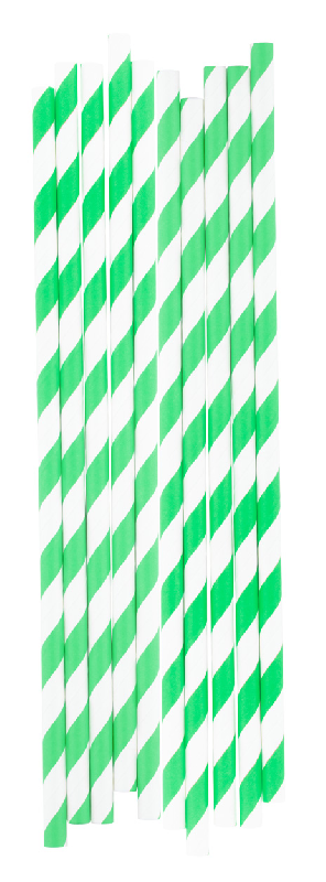 Set de 10 pailles en papier avec motifs rayures - livré en boîte kraft - couleur vert - 16,8 gr_1