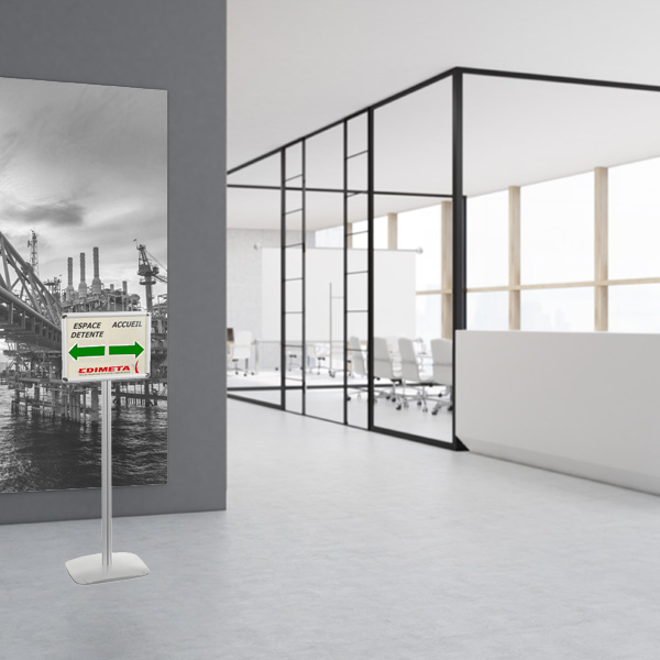 Porte-messages double-face A3 portrait ou paysage - pied 158 cm - Cadro-Clic® alu anodisé - Réf.214061_1