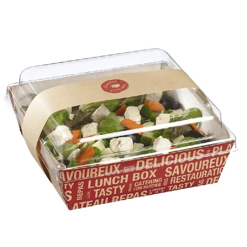 Barquette salade carton motif City av/couvercle+bague 900ml 16x16cm - par 250_1