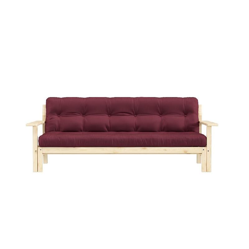 Canapé convertible futon UNWIND - Pin naturel - Coloris bordeaux - Couchage 130 x 190 cm - Style scandinave_1
