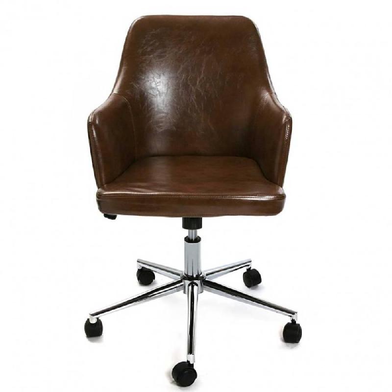 Fauteuil de bureau réglable ALICE - revêtement polyuréthane marron vintage - design rétro, structure en acier_1