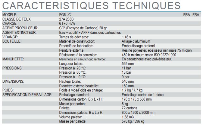 FG6-JC - Extincteur portatif à pression auxiliaire à eau pulvérisée - Anaf - Capacité 6 L - Corps en aluminium - Certifié PED, MED, et NF-EN3_1