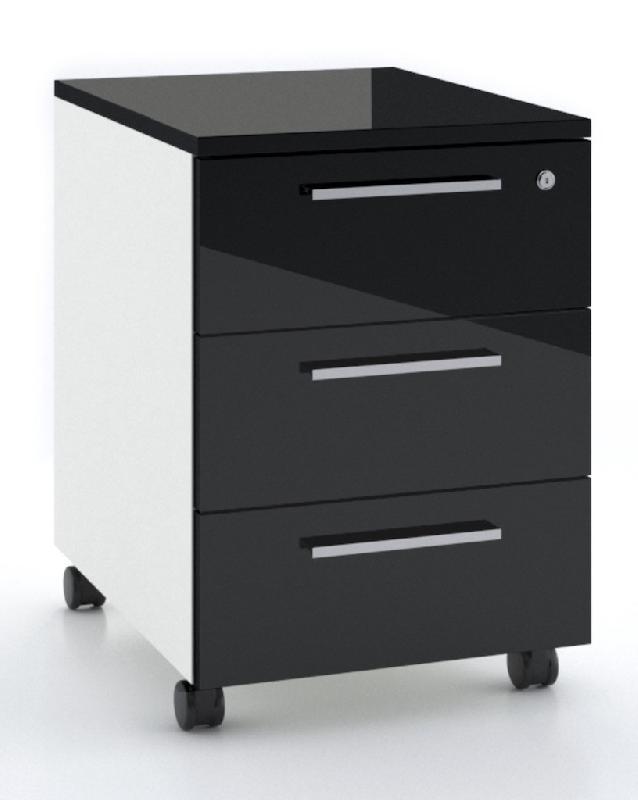 Caisson mobile 3 tiroirs blanc bicolore - Ofitres - Blanc pastel, Noir brillant_1