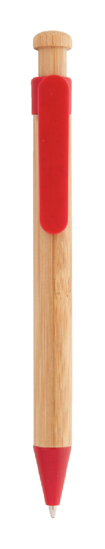 Stylo bille écologique en bambou - attributs en plastique de paille de blé - encre bleue - couleur rouge_1