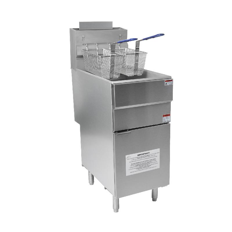 Friteuse à gaz simple en inox 23 L - sur coffre - 26.4 kW - Référence GF90_1