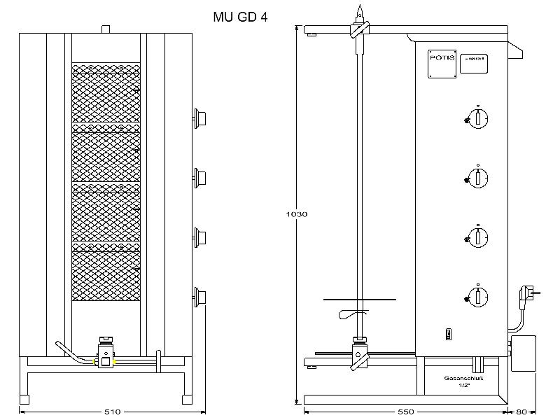 Machine à kebab gaz MU GD4 orient POTIS_1