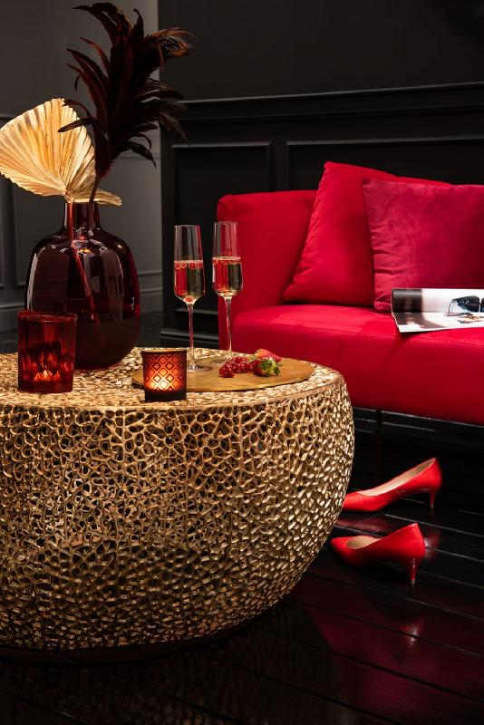 Table basse de salon ronde CORAY - aluminium doré - dimensions larges 115x31,5x114 cm_1