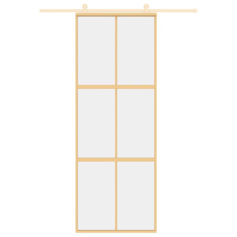 Vidaxl porte coulissante doré 76x205 cm verre esg clair et aluminium 155154_1