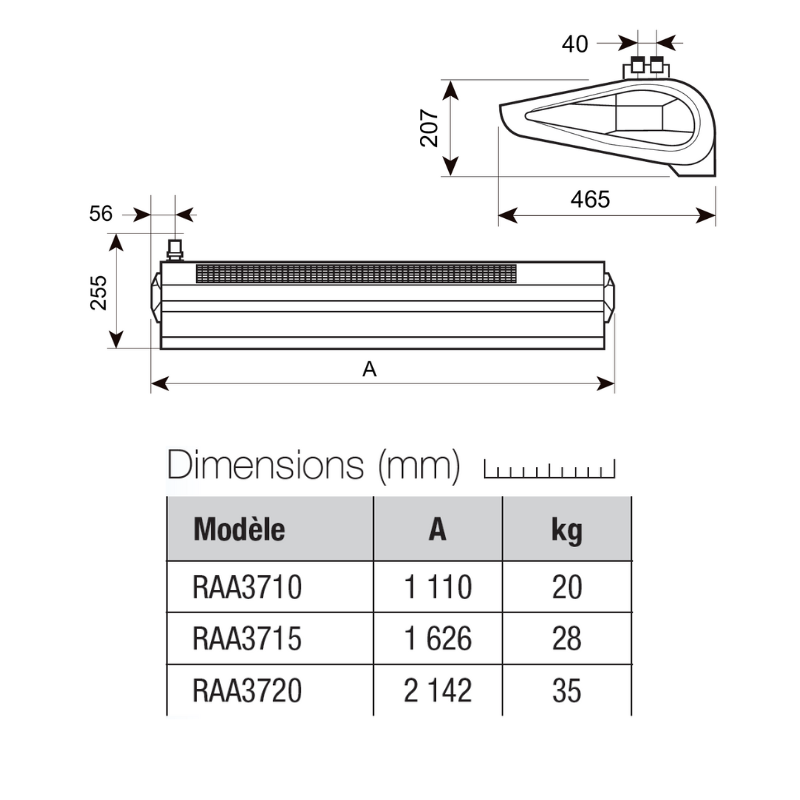WING Rideau d'air électrique en saillie 200 cm moteur EC Blanc - Axelair - RAAS3720E_1