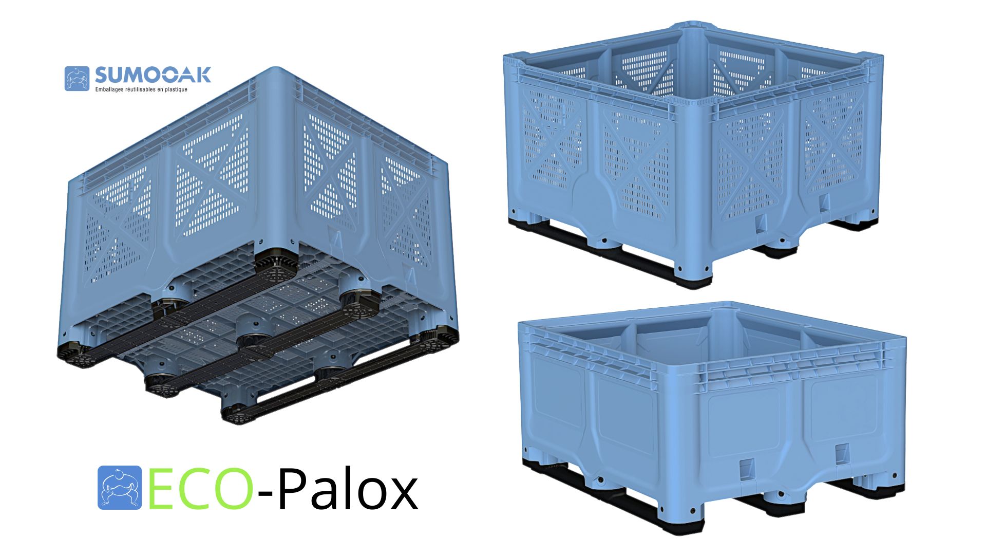Caisse-palette industrielle ajourée 692 litres - PEHD 100% vierge - Dimensions 1200x1000x785 mm - Charge max. 600 kg_1