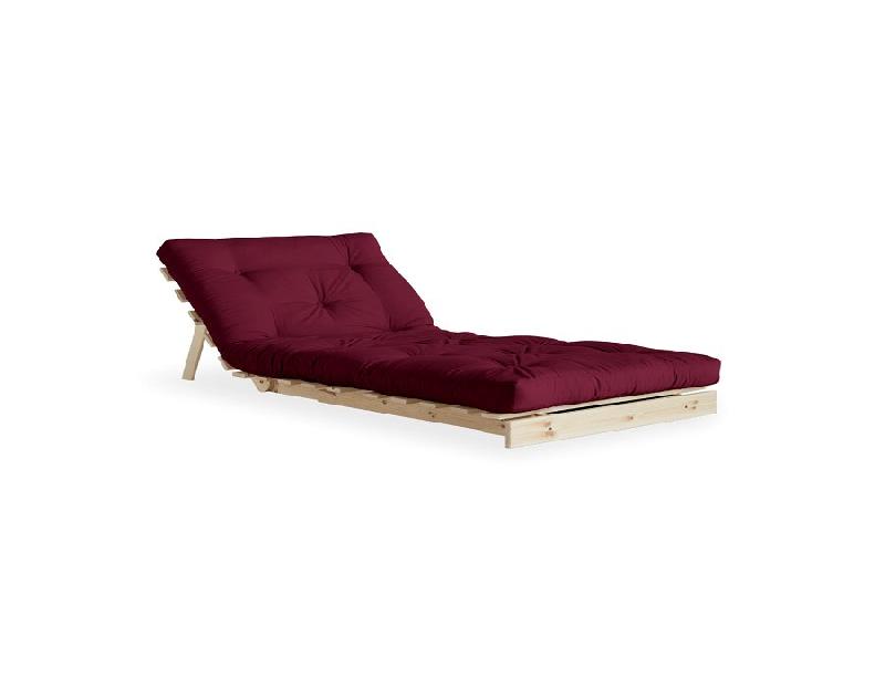 Fauteuil convertible futon ROOTS - Pin naturel - Coloris bordeaux - Couchage 90 x 200 cm - Inspiration japonaise_1