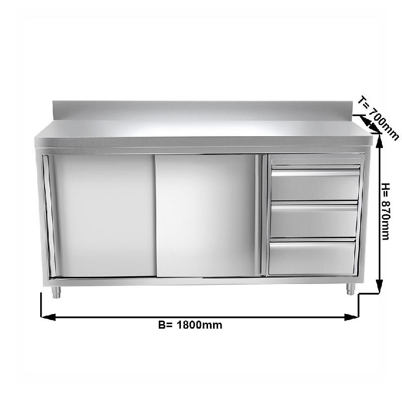 Meuble bas inox adossé P 700 mm avec portes et tiroirs - A droite_1
