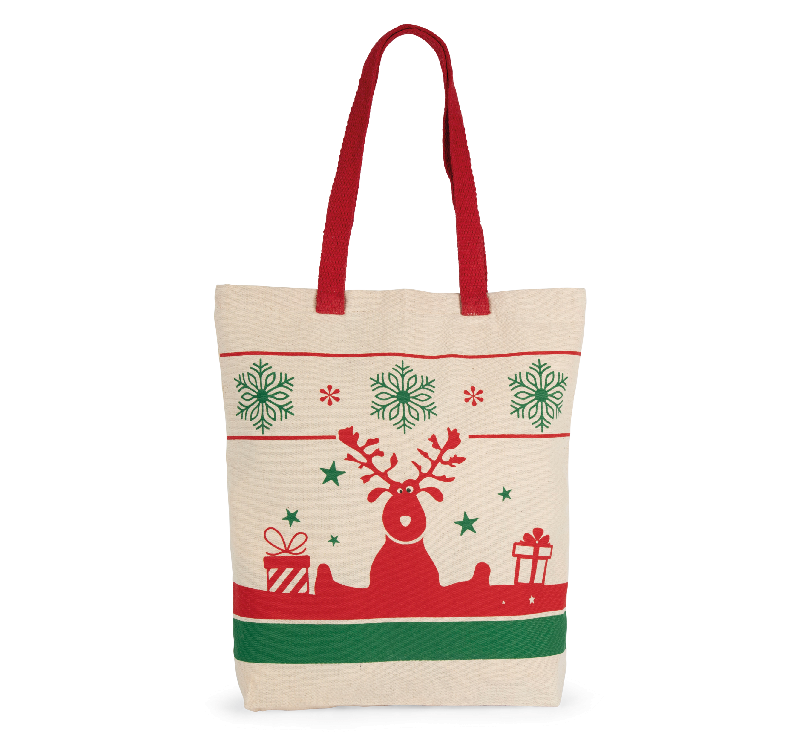 Sac shopping avec motifs de Noël - 100% coton - fond plat - Réf: KI0733 - Marque Kimood_1