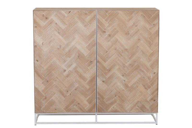 Buffet MOUNIE - 2 portes motifs chevron naturel clair - pieds métal blanc - style industriel_1