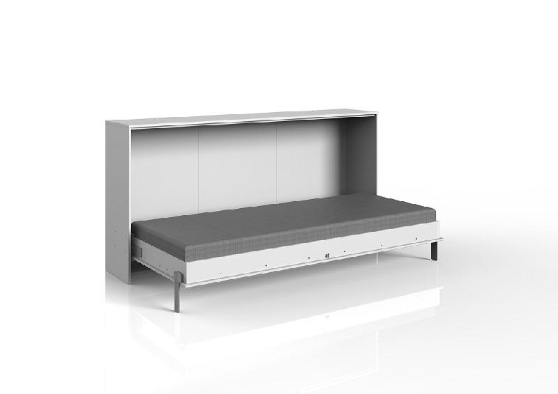 Lit escamotable horizontal Vanier blanc mat - Couchage 90 x 200 cm - Faible encombrement et vérins à ressorts_1