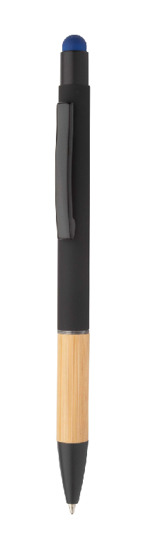 Stylo à bille stylet - aluminium avec embase en bambou - finition caoutchoutée - gravure miroir - encre bleue_1