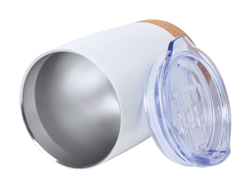 Mug thermos - isotherme à double paroi en acier inoxydable - 380 ml - avec couvercle transparent et base en liège_1