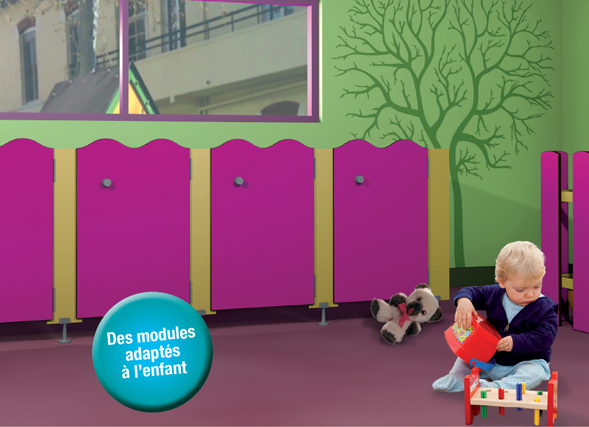 Cabines sanitaires baby - Hauteur 100 cm - Épaisseur parois 10 mm avec calage anti-pince doigt_1