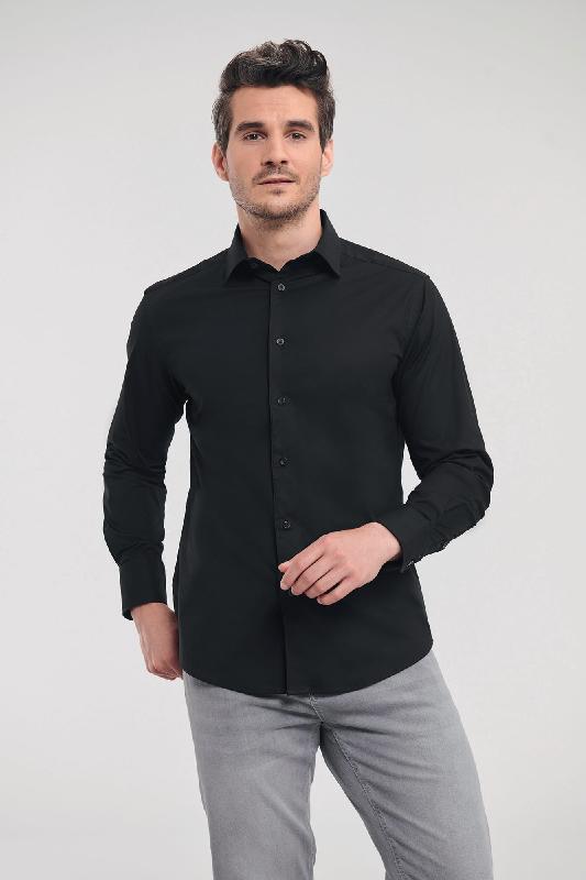 Chemise de travail fittée homme manches longues - Popeline coton/élasthanne - Réf: RU946M_1