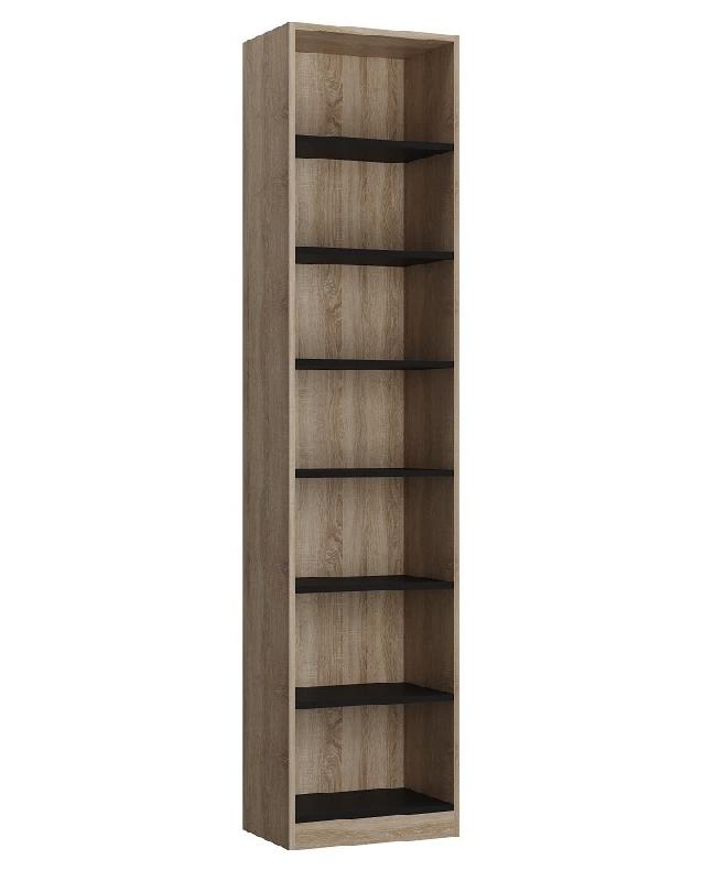 Lit escamotable style industriel KEY - Bi-ton chêne noir mat avec bibliothèque et rangement - 160x200 cm - L275 cm_1