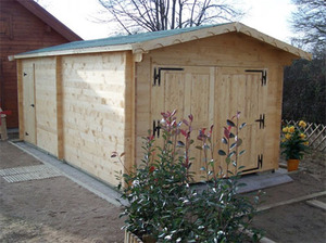 Garage simple en bois massif 24,23 m² - toit double pente - porte battante - dimensions 3,65 x 6,64 x 2,72 m_1