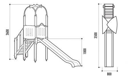 Structure en Bois Simona pour enfants de 2 à 8 ans avec escalier sécurisé, tourelle et glissière en fibre de verre_1