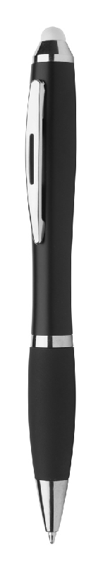 Stylo à bille stylet en plastique noir - Grip en caoutchouc - LED lumineuse - Encre bleue_1