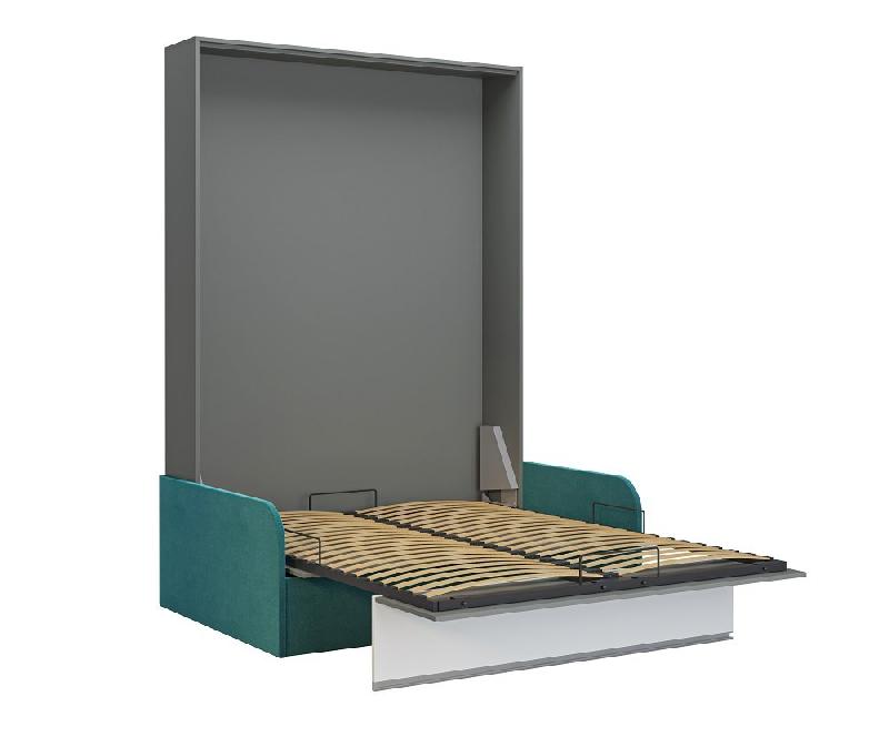 Armoire lit escamotable Bermudes Sofa - Canapé bleu, bandeau blanc - Couchage 140x200 cm_1