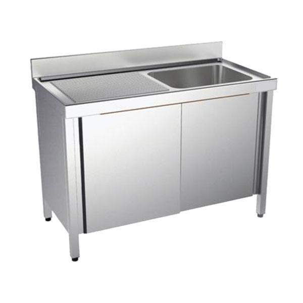 Plonge inox 1 grand bac et égouttoir sur meuble fermé - P 700 mm - 1600_1