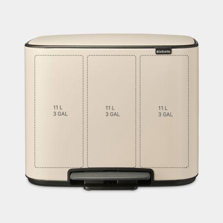 Poubelle à pédale Brabantia Bo - 3 x 11 litres - Soft Beige - Idéale pour trier les déchets avec style_1