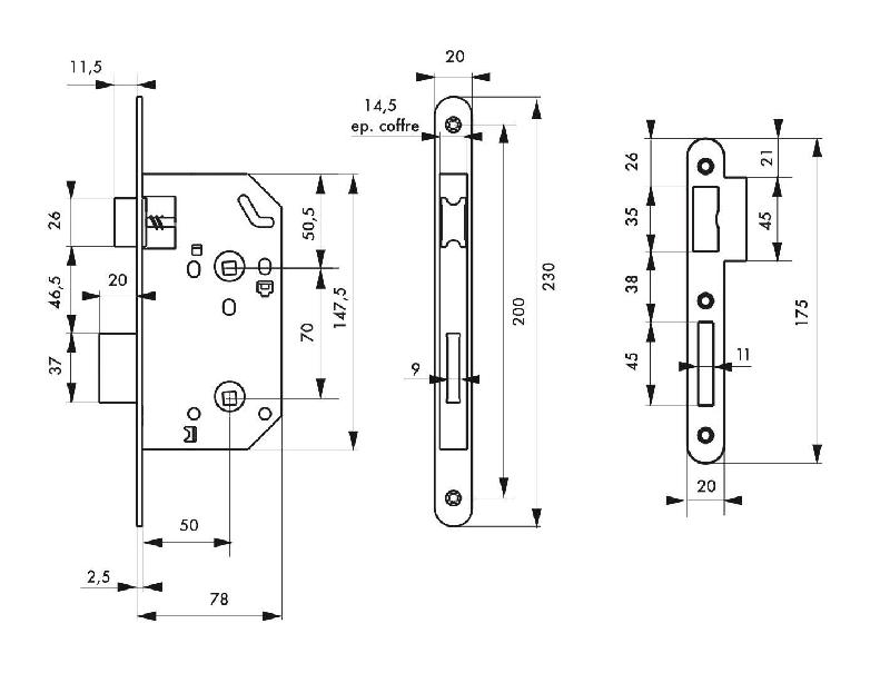 Serrure à encastrer Monomax NF - Têtière inox pour porte intérieure - THIRARD_1