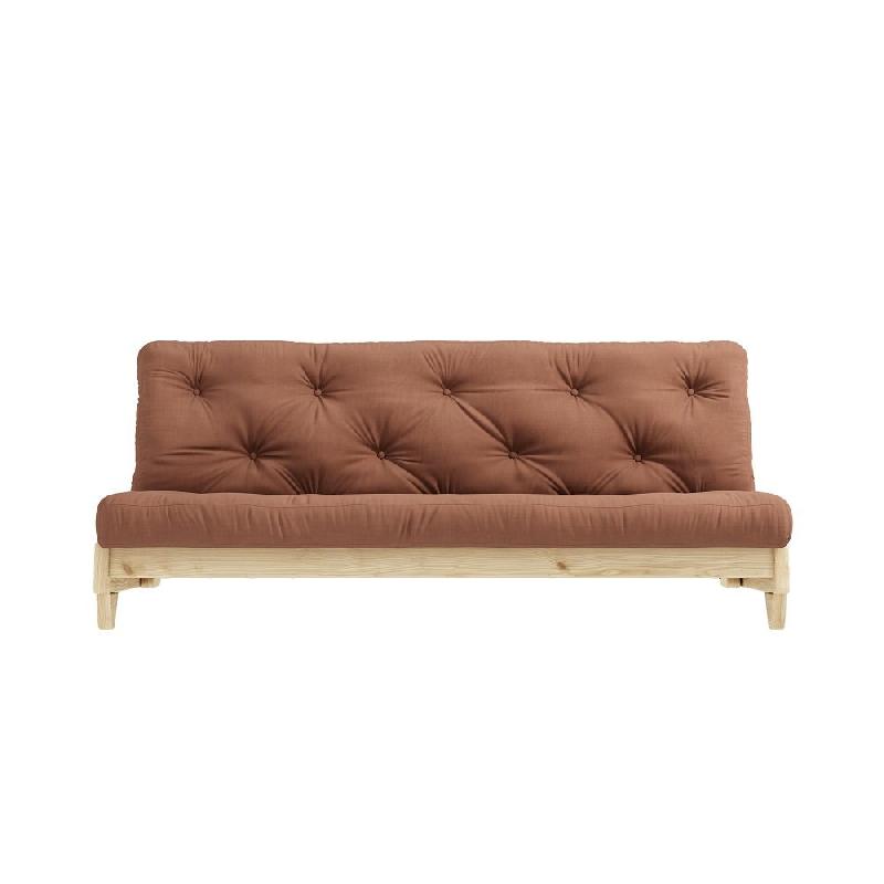 Banquette convertible FRESH - Pin massif brun argile - Couchage 140x200 cm - Matelas futon confortable_1